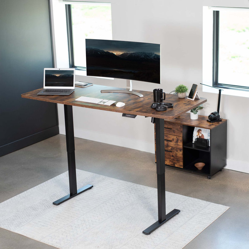 VIVO Single Motor Electric Desk with Push Button Memory Controller, Vintage Brown/Black, 48.5" H x 71" W x 30" D