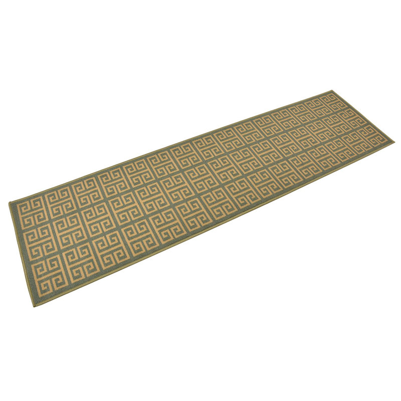 Squared Greek Key Slip Resistant Low Pile Runner Rug
