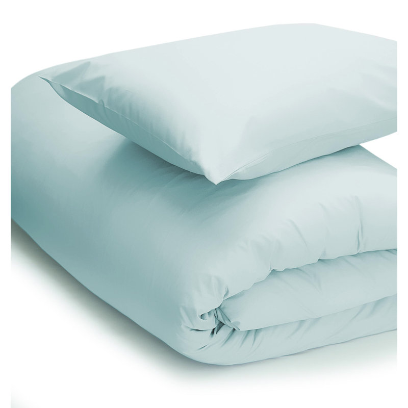 200 TC 50/50 Percale Polycotton Cotton Blend, Polyester Solid Colour Duvet Cover Set with Pillowcases Included, Duck Egg
