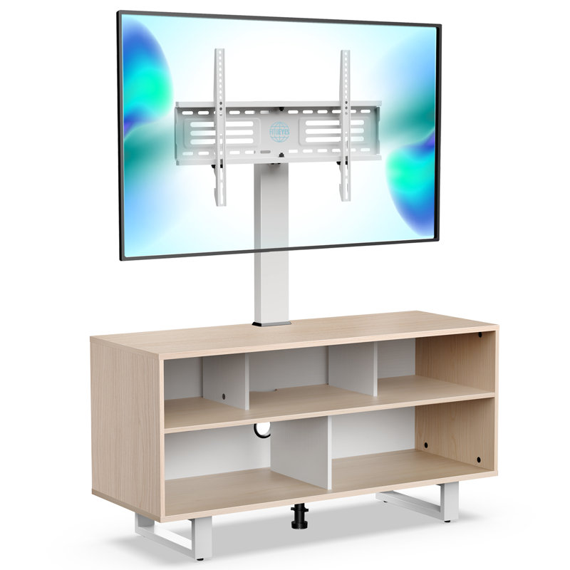 Charlotin Swivel for 32-65 inch LED Screens with Shelving, Holds up to 110 lbs, White/Natural