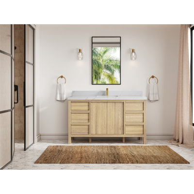 Elizabeth Oak 60 In. W X 22 In. D Single Sink Bathroom Vanity With 2 In. Quartz