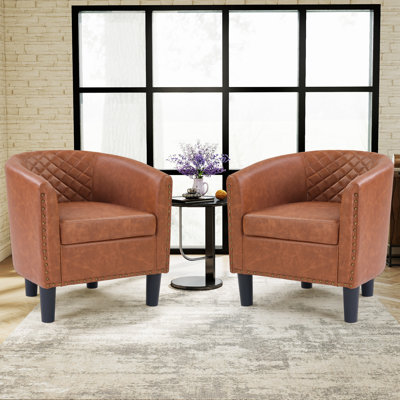 Fauteuil d'appoint rétro en similicuir de 25,2 po avec dossier capitonné et garniture cloutée