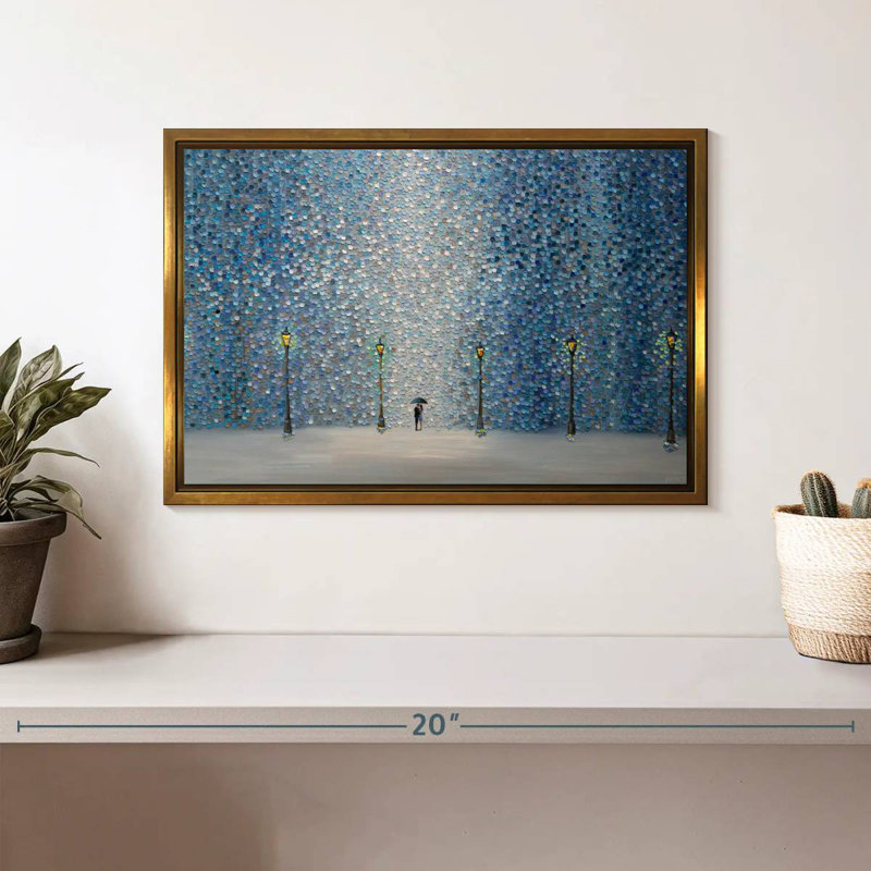 Baiser sous la pluie, Cadre flottant doré, 13 po x 9 po
