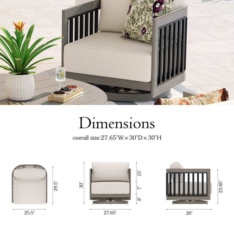 Sereno Patio Aluminum Swivel Club Chair Lounge Chair With Cushions, Black/Gray