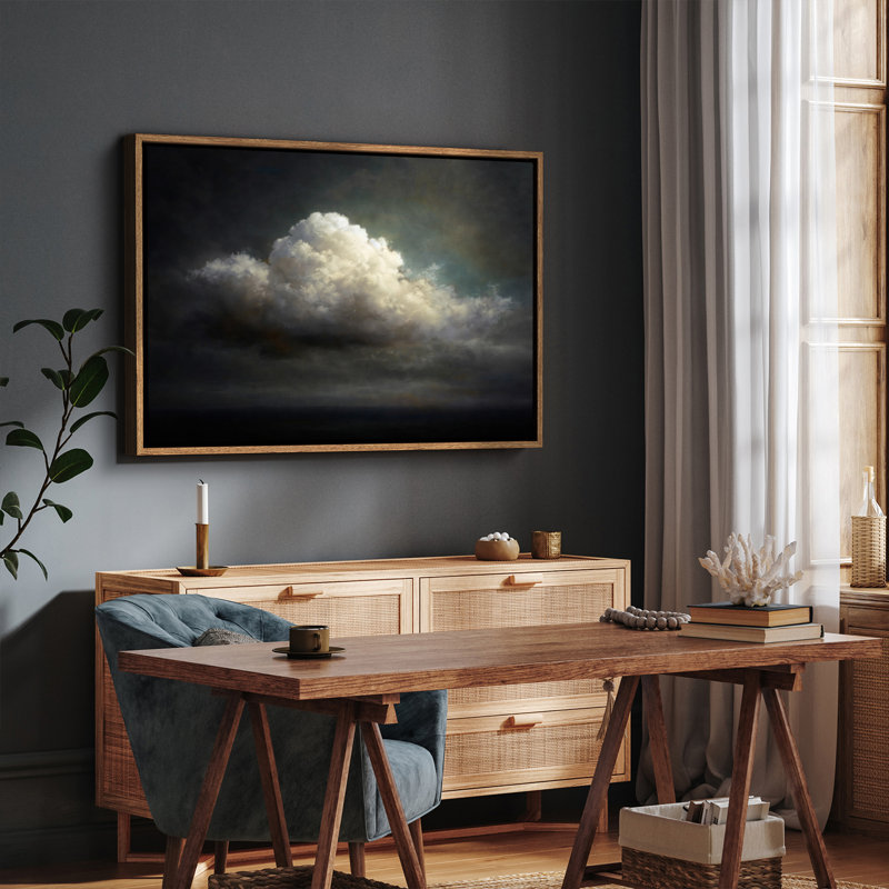 Dramatic Luminous Cloud Floating in Dark Sky Framed Print Wall Art, Natural, 16" H x 24" W