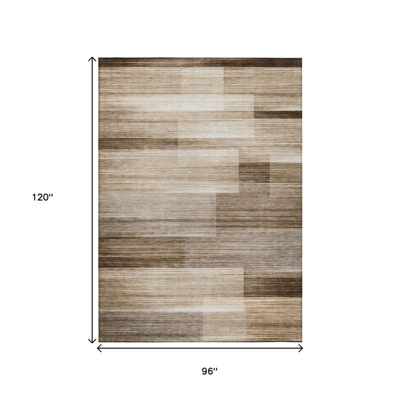 Tapis intérieur lavable rayé brun et ivoire 8 pi x 10 pi, Rectangulaire 8 pi x 10 pi