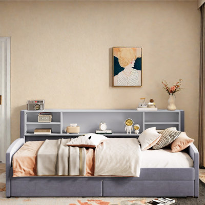 Upholstered Daybed With Storage Shelves And 2 Drawers