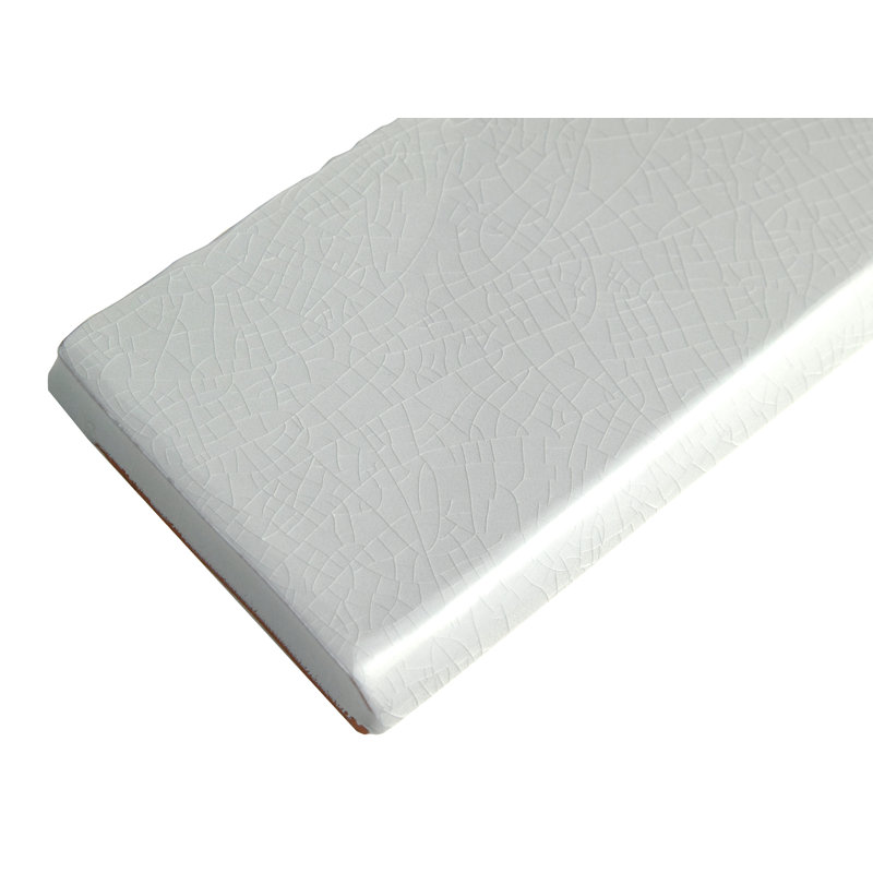 Antic Craquelle 6" x 3" Glossy Ceramic Bullnose Tile Trim in White, Gris soho