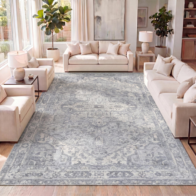 Tapis gris clair / ivoire Modern, Rectangle 4pi x 6 pi
