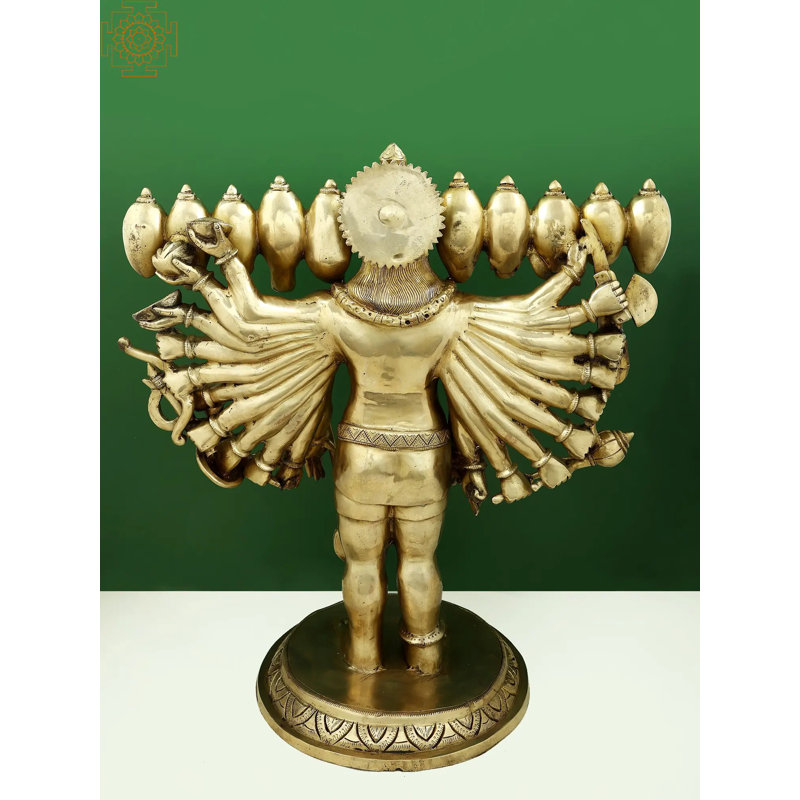 Statue de 29 po Panchamukhi Hanuman debout en laiton - Idole du dieu Hanuman à cinq têtes fabriquée à la main pour le temple et la décoration spirituelle