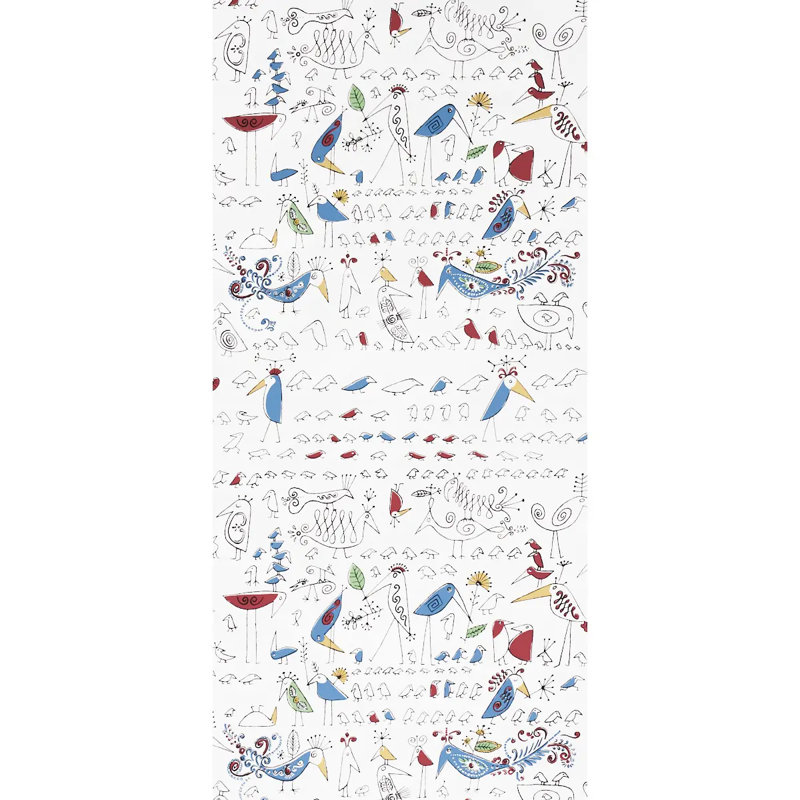 Aviary Wallpaper, Black/Blue/Red