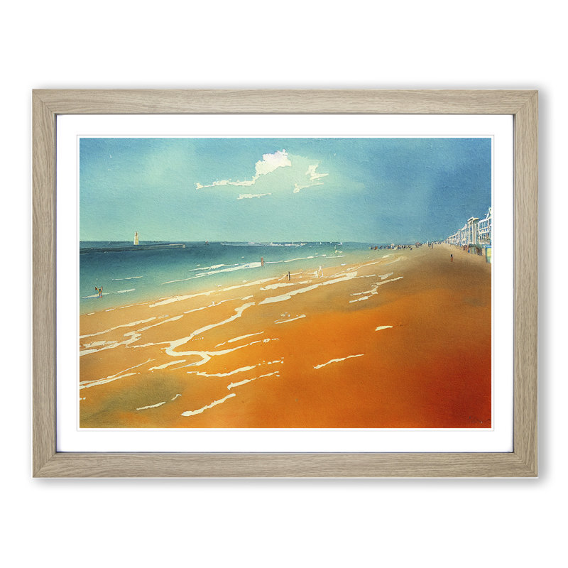 Beach In Watercolour Vol.3 - Single Picture Frame Painting, 46cm H x 64cm W x 2cm D, Oak
