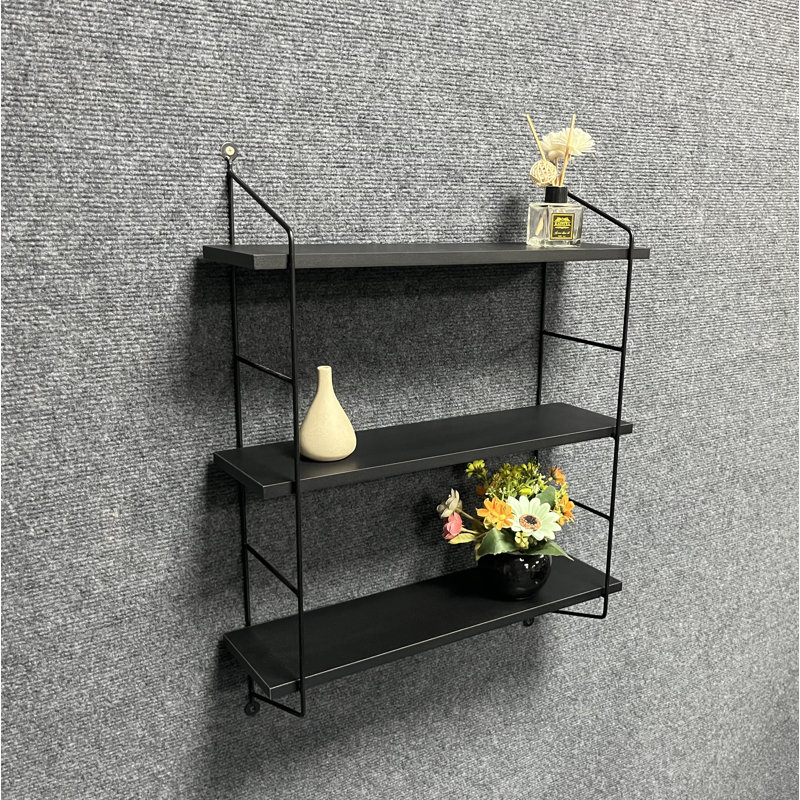Lamontay 3 Piece Industrial Pipe Shelves, Black