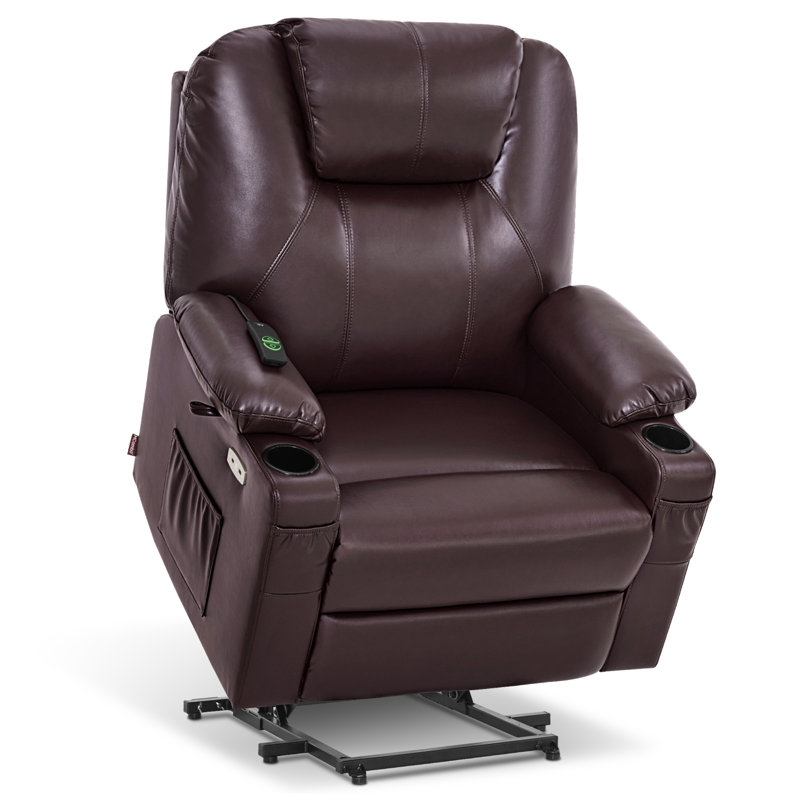 25.2" Seat Width Power Recliner Lift Chair with Vibration and Heat, Breathable Faux Leather, Brown