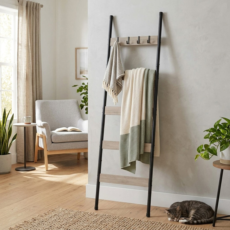 5-Tier Towel Rack Blanket Ladder, Greige