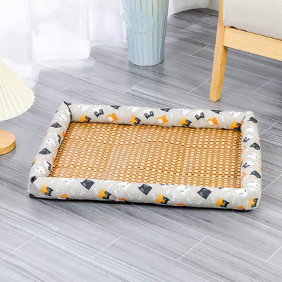 Tapis de refroidissement pour animaux de compagnie, lit de refroidissement pour chiens, tapis de refroidissement pour animaux de compagnie, lit de refroidissement en rotin pour chiens, tapis de couchage lavable pour animaux de compagnie, gris