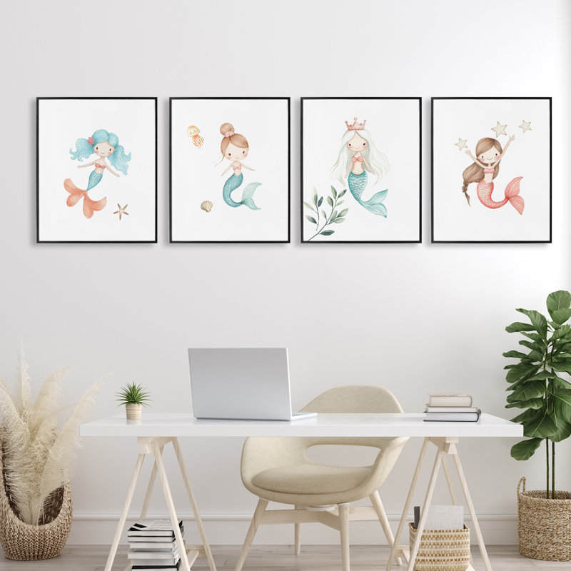«Mermaid's Ocean Adventures», ensemble de 4 giclées encadrées, design par Christine Simpson Art, H 20 po x l 16 po