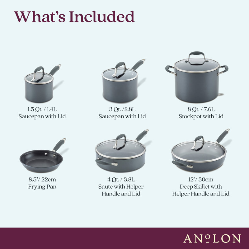 Anolon Advanced Home Hard Anodized Nonstick Cookware Set, 11 Piece, Gray