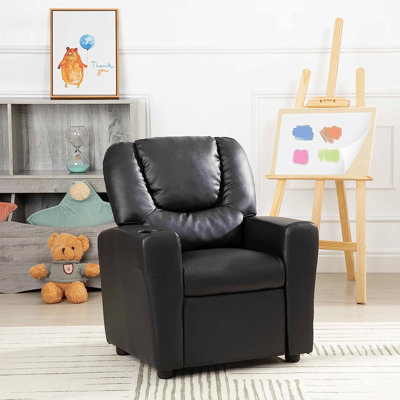 Roomy Toddler Recliner Chair with Cup Holder & Adjustable Footrest, Small Push-Back Kids' Reclining Seat for Ages 1–4, Nursery Armchair