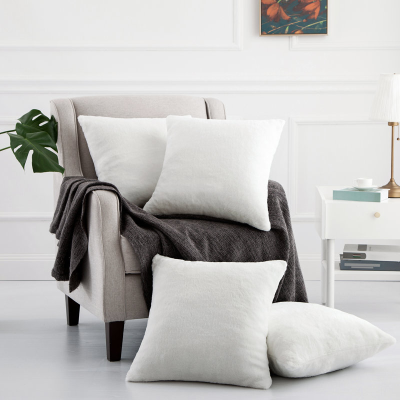 Rabbit Faux Fur Pillow Cover, Bright White