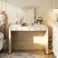 Bureau de coiffeuse classique en bois avec miroir rabattable, coiffeuse 3 en 1 avec 2 tiroirs et espace de rangement pour la chambre à coucher-1958358878