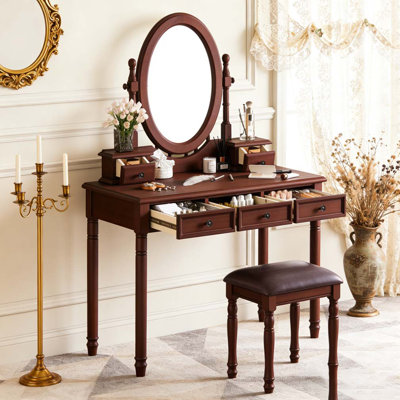Ensemble de coiffeuse avec miroir à angle réglable, ensemble de coiffeuse et tabouret rembourré
