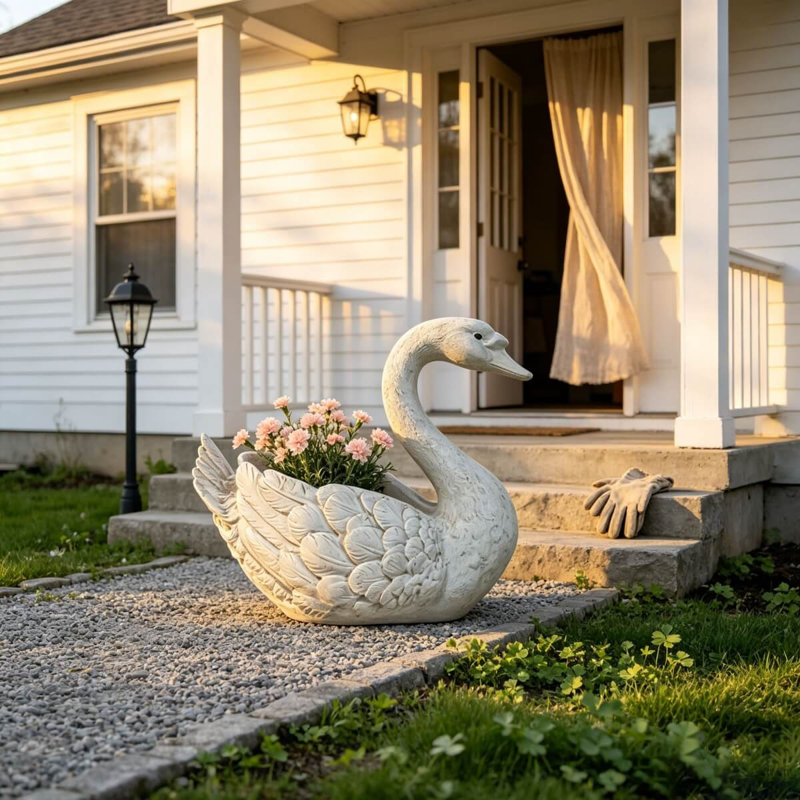 Sculpture de jardin en forme de cygne blanc en résine 12,6 po