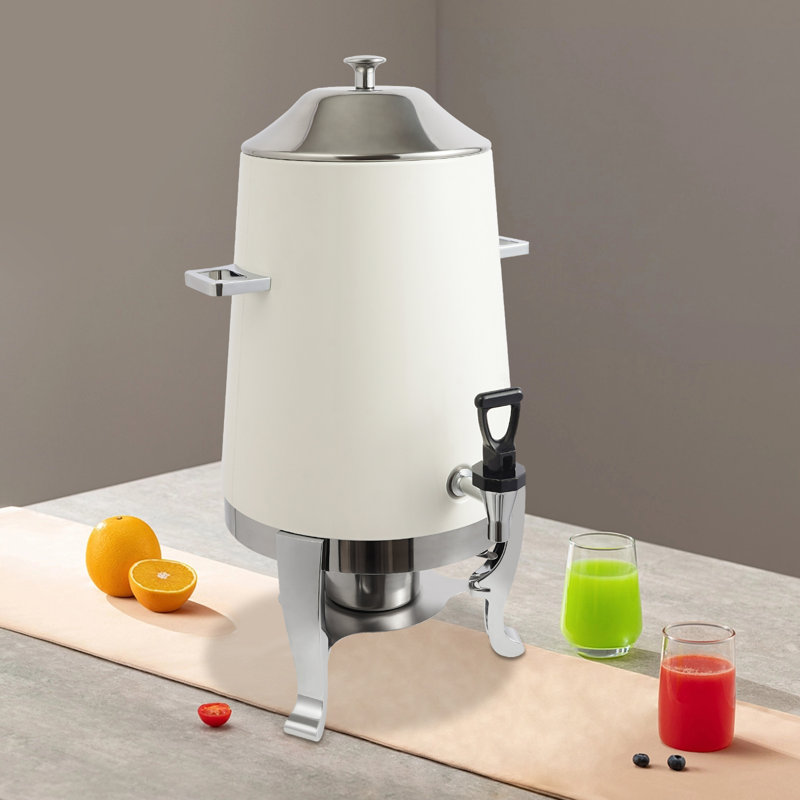 Distributeur de thé à boisson chaude en acier inoxydable 3,4 gallons avec support et support à carburant, Blanc