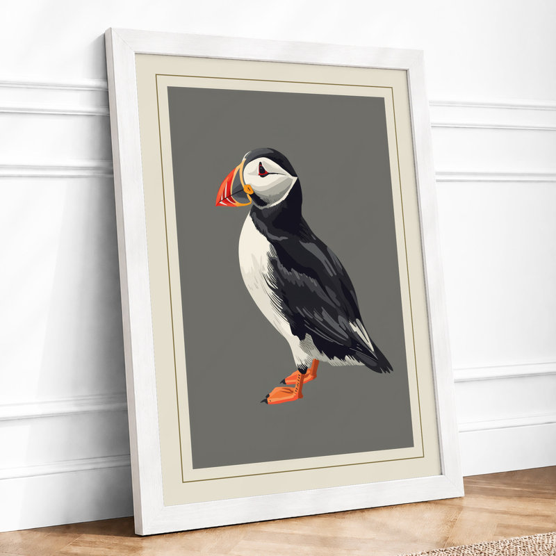 Puffin Profile Botanical - Framed Print, A4 - 29.7 x 21.0 cm, White