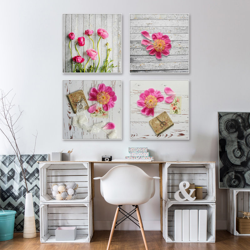 " Pink Petals " by Marmont Hill 4 - Pieces, 20" H x 20" W x 1.5" L
