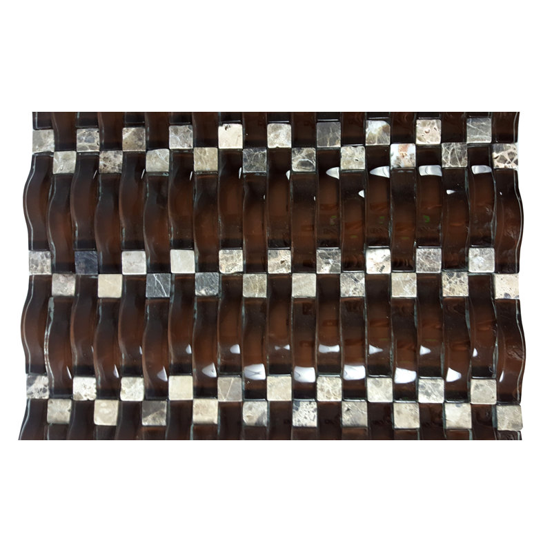 3D Wave 12 in. x 12 in. Glass & Stone Multi Finish Mosaic Decorative Kitchen & Bathroom Wall Tile, Marrone