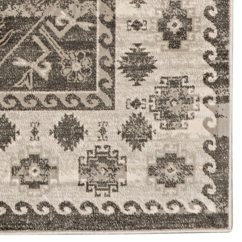 Piggott Oriental Gray and Ivory Soft Low Pile Area Rug, Rectangle 2' x 3'