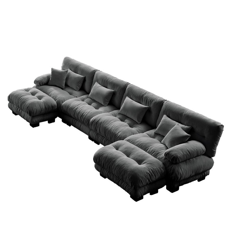 Canapé en chenille avec repose-pieds Cloud, Gris, H 35,4 po x l 173,2 po x P 59,6 po, 6