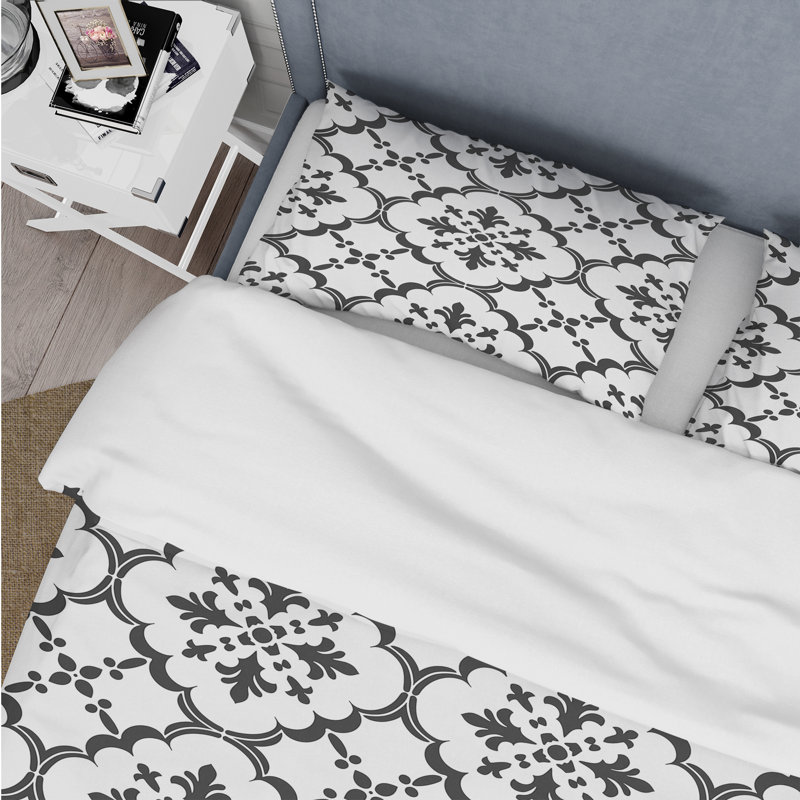 Ensemble de housse de couette noir et blanc à imprimé quadrilobe I - Traditional