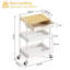 3 Tier Rolling Storage Trolley with Wooden Table Top and Drawer, Metal Utility Cart with Lockable Wheels for Kitchen Bathroom Office and Bedroom, White