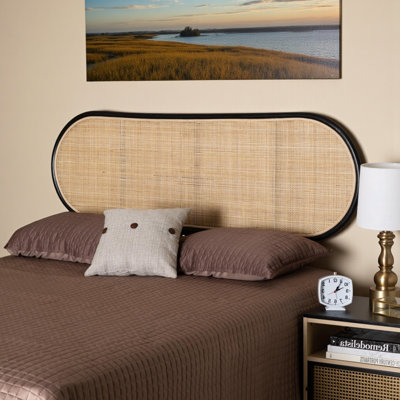 Tête de lit en rotin pour grand lit finlandais brun naturel et noir, H 37,19 po x l 64,89 po x P 1 po