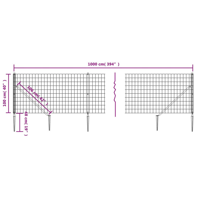 Benon Metal Wire/Mesh Fence, 100cm H x 1000cm W x 7.5cm D, 7, Anthracite