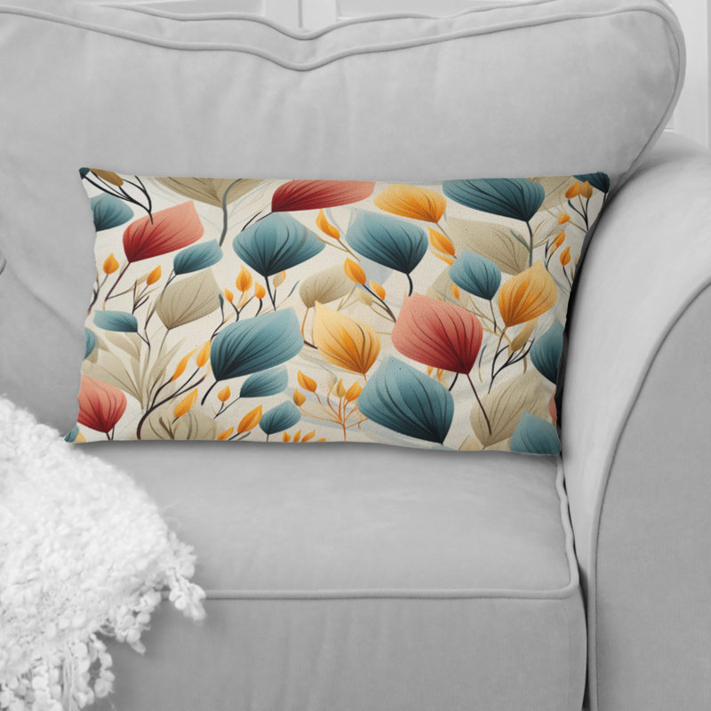 Teal And Beige Botanical Harmony - Floral Polyester Pillow