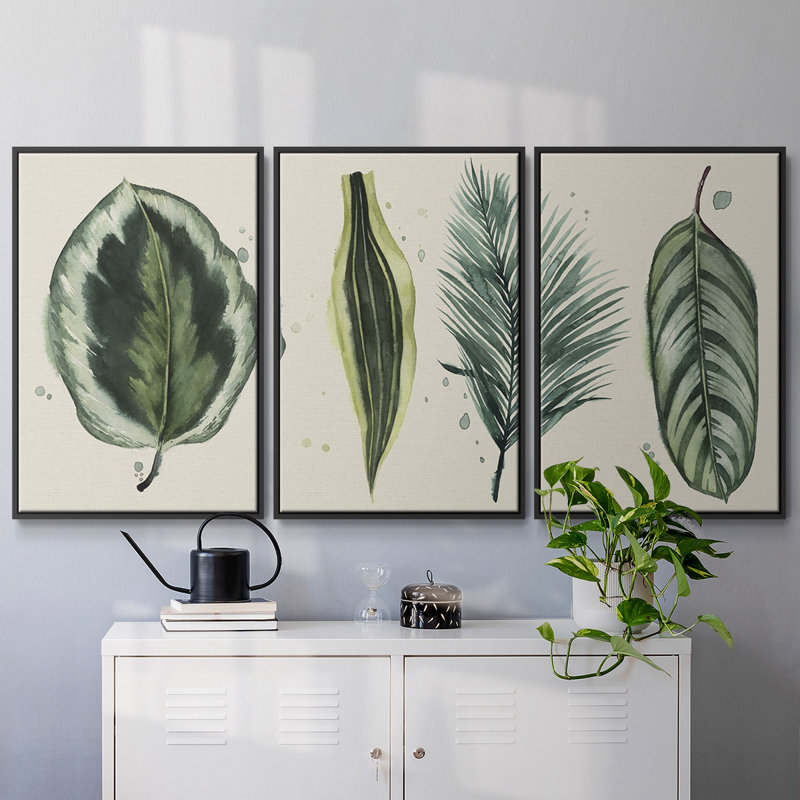 Palm Line, impression sur toile 3 pièces, Cadre noir, H 40 po x l 78 po x P 2 po