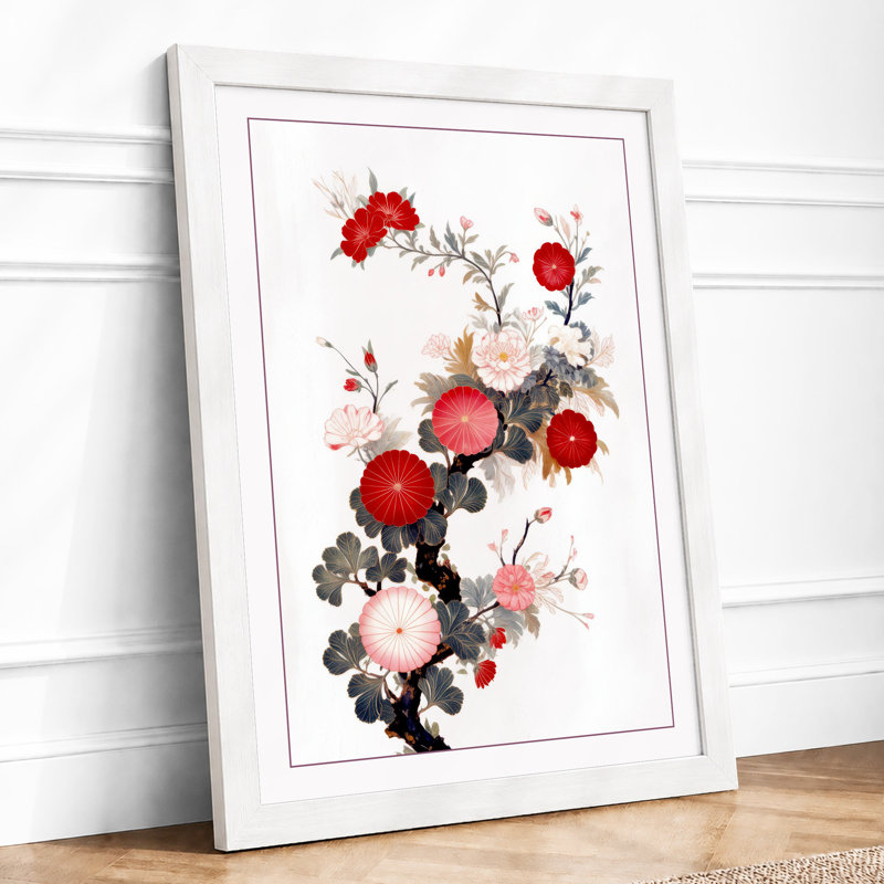 Roses And Pomegranates Botanical - Print, A2 - 59.4 x 42.0 cm, White