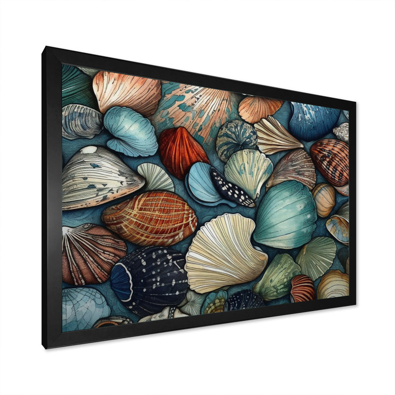 Seaside Seashells II sur impression sur toile, Cadre photo noir, H 12 po x l 20 po x P 1 po