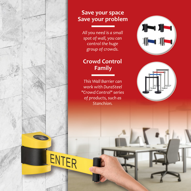 Retractable Wall Mount Caution Belt - 6.5 Ft. Yellow Do Not Enter Belt by DuraSteel Guardian 2.0