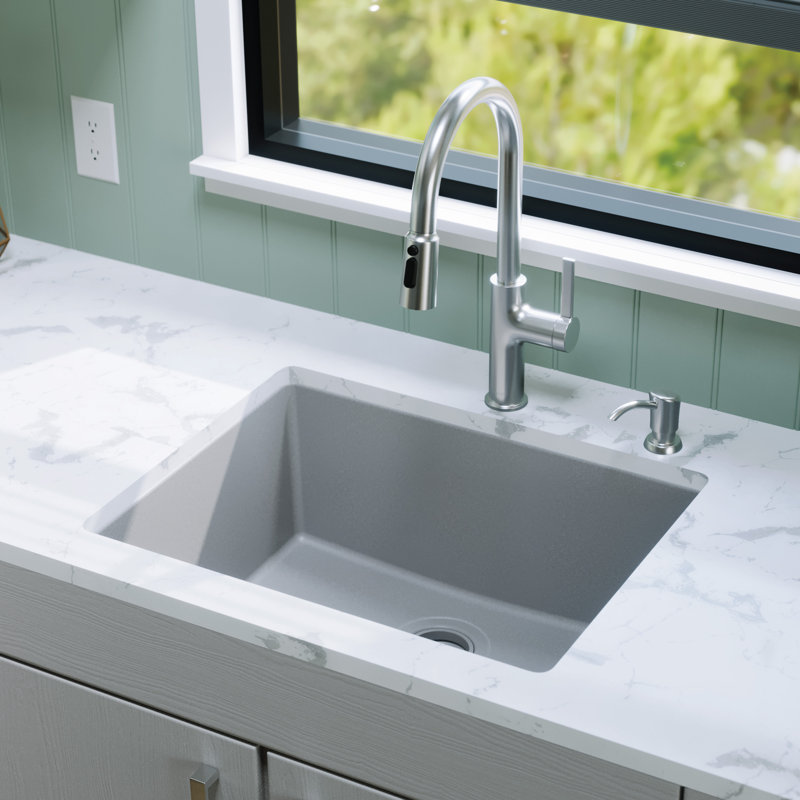 Karran Quartz 24-3/8'' X 19-1/8'' Single Bowl Undermount Kitchen Sink, Gray