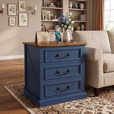 Farmhouse Nightstand With Charging Station, 3-Drawer Wood Bedside Tables With USB-C & AC Outlets, Side End Tables For Bedroom Living Room