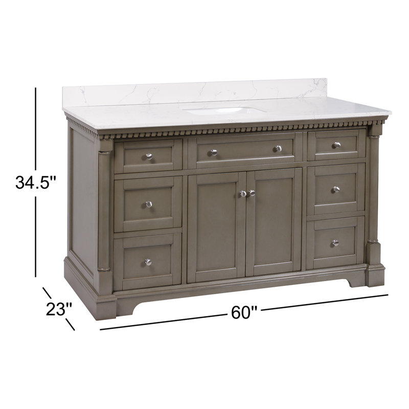 Fossen 60'' Single Bathroom Vanity with Top, Weathered Gray, Carrara Marble