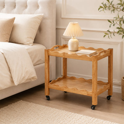 Table d'appoint roulante en bois d'hévéa massif à 2 niveaux avec roues verrouillables, plateau amovible pour chariot-bar, table de chevet, table de bout