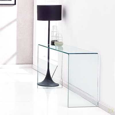 Glass Console Table, Transparent Tempered  Glass Console Table With Rounded Edges Desks, Sofa Table