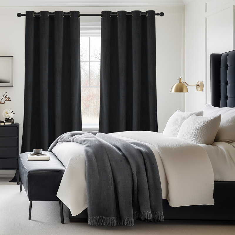 Velvet Room Darkening Curtain Panel Pair, Black, 229cm Width x 229cm Drop