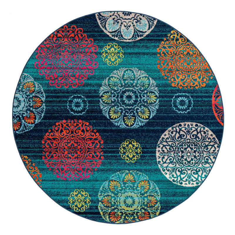 Akridge Floral Indoor Rug, Round 7'