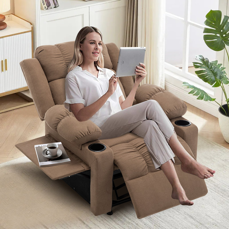 Fauteuil inclinable chauffant de 31,7 po de largeur, moderne, classique et classique avec fauteuil inclinable et chauffant avec plateau et porte-gobelets doubles